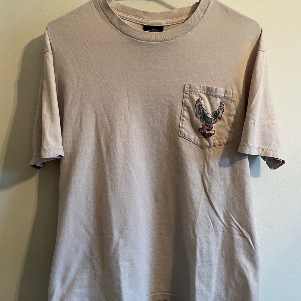 Harley-Davidson Light Tan Short Sleeve Pocket Tee with Eagle Patch